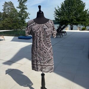 Trina Turk  Black, Brown and White Patterned Dress